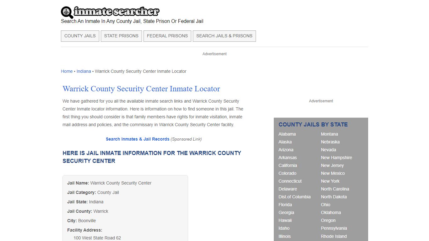 Warrick County Security Center Inmate Locator - Inmate Searcher